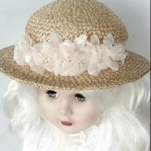 Flower Girl Straw Hat Floral Tulle Lace Farm Prairie Ranch Western Wedding Derby